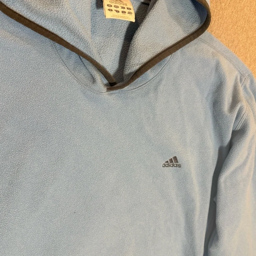 Adidas Fleece Pullover Men’s Size Large Light Blue Black Trim Y2K Logo Winter